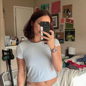 Wild Fable Baby Blue Cropped Fitted T-Shirt